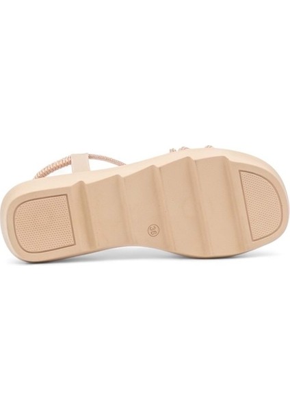 Çapraz Taşlı Kadın Sandalet - Bronz - 38