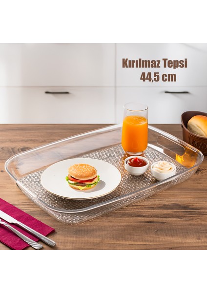 Kırılmaz Tepsi Sunum Tepsisi Şeffaf Dikdörtgen Tepsi Çay Kahve Ve Sunum Tepsisi 32 X 44,5 Cm