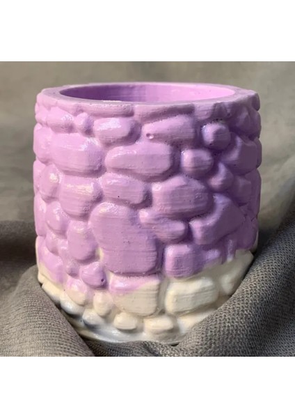 El Yapımı Alçı Tozu Minik Lila Dekoratif Saksı - 7 x 7 cm