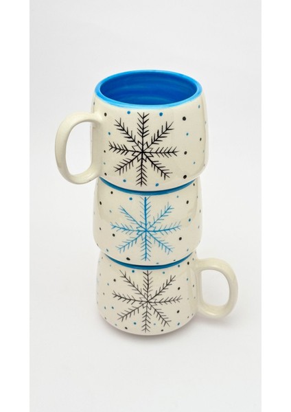 3'lü Kartanesi Double Nescafe Kupa, Yeni Yıl, El Yapımı Seramik Kupa, Seramik Kupa, Mug