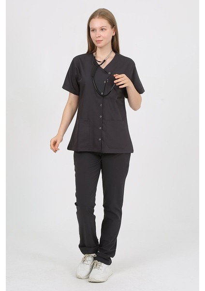 Pansy Hakim Yaka Füme Kadın Uniforma (Likralı) Xs - Takım - Hayır Isim Yazılmasın