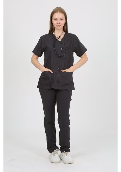 Pansy Hakim Yaka Füme Kadın Uniforma (Likralı) Xs - Takım - Hayır Isim Yazılmasın fiyatları