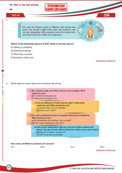 2025 8. Sınıf Full Lgs Altın Seri Ingilizce Meb Çıkmış Soru Bankası Modüler Seti Pdf/video Çözümlü