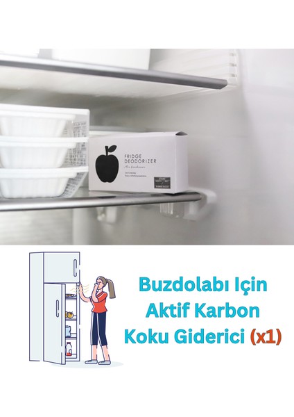Buzdolabı Sağlık Seti: Aktif Karbon Koku Giderici-Sebze Koruyucu Mat-Temizleme Havlusu-Saklama Kabı