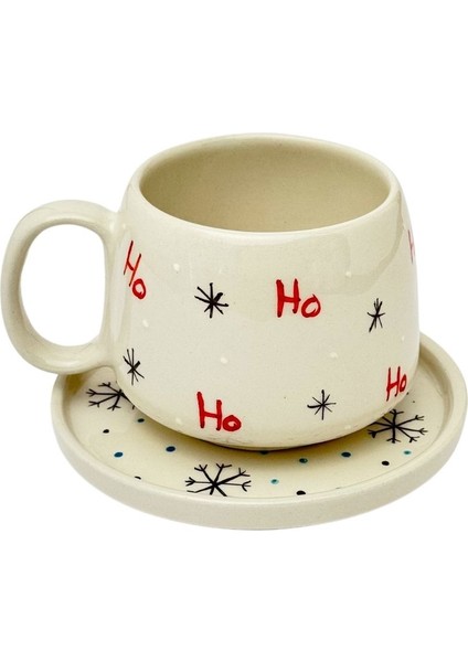 Ho Ho Ho Tabaklı Double El Yapımı Seramik Kupa, Seramik, Double Türk Kahvesi, Nescafe Fincanı fırsatları