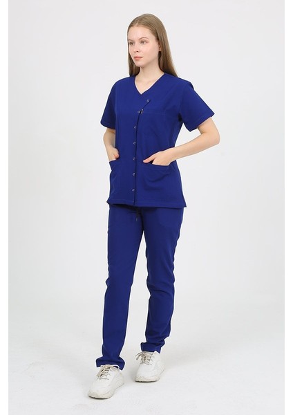 Pansy Hakim Yaka Saks Mavi Kadın Uniforma (Likralı) Xs - Takım - Hayır Isim Yazılmasın