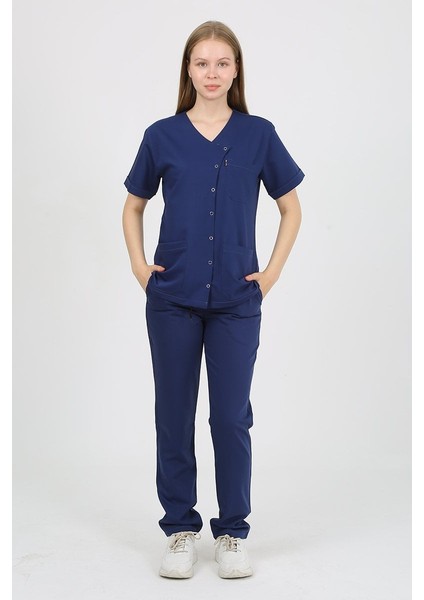 Pansy Hakim Yaka Petrol Mavi Kadın Uniforma (Likralı) Xl - Takım - Hayır Isim Yazılmasın