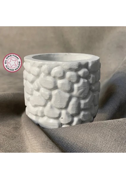 El Yapımı Alçı Tozu Minik Gri Dekoratif Saksı - 7 x 7 cm