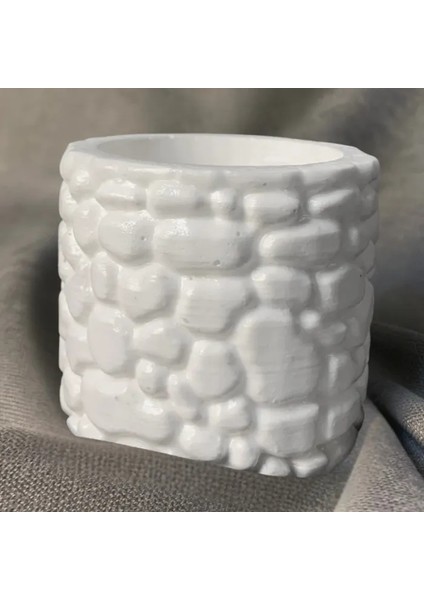 El Yapımı Alçı Tozu Minik Gri Dekoratif Saksı - 7 x 7 cm