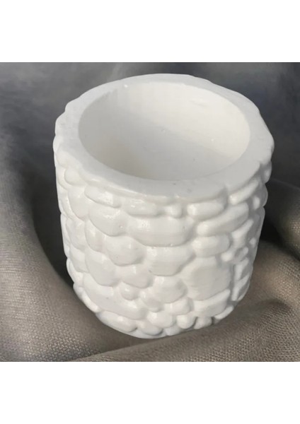 El Yapımı Alçı Tozu Minik Gri Dekoratif Saksı - 7 x 7 cm