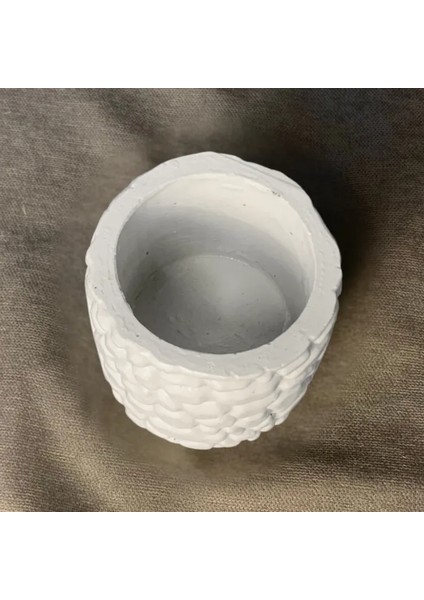 El Yapımı Alçı Tozu Minik Gri Dekoratif Saksı - 7 x 7 cm