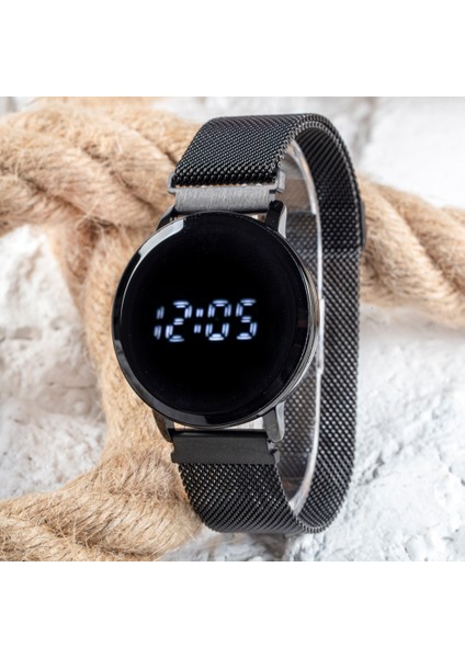 Black Watch Hasır Mıknatıslı Kordon Siyah Unisex Dokunmatik Kol Saati ST-303503