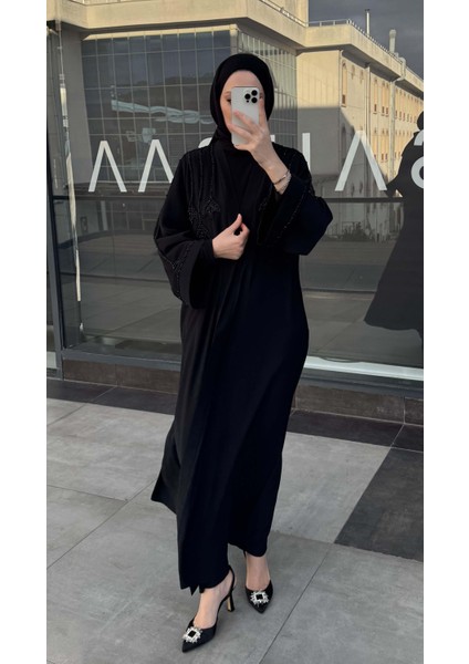 Taş Işleme Abaya Siyah
