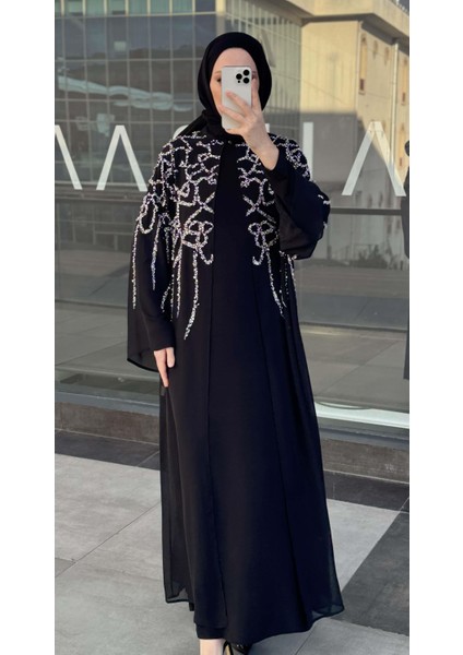 Taşlı Abaya Siyah