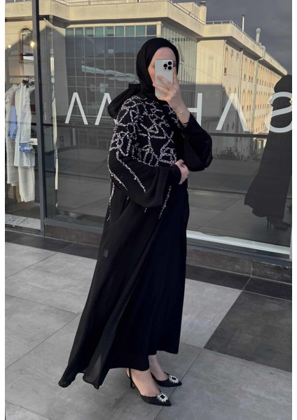 Taşlı Abaya Siyah