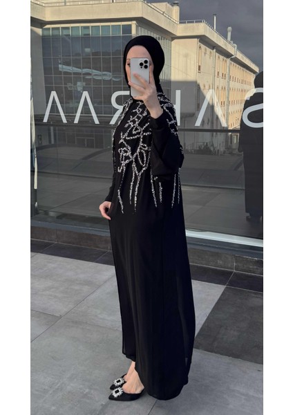 Taşlı Abaya Siyah