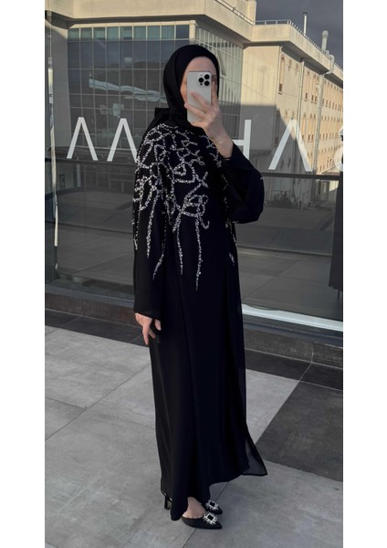 Taşlı Abaya Siyah