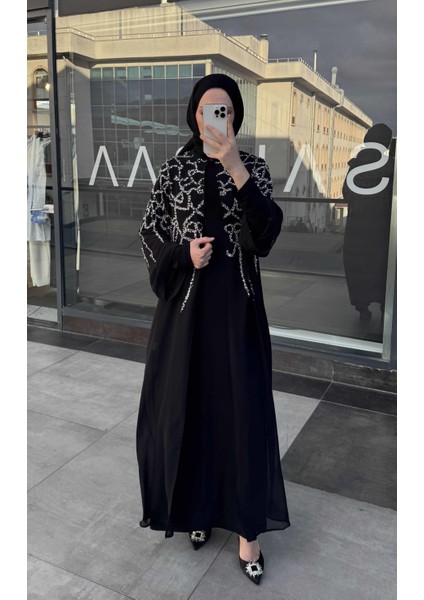 Taşlı Abaya Siyah