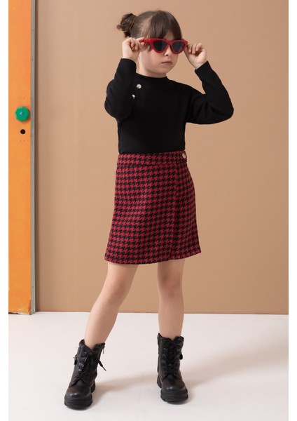 Kırmızı Kazayağı Desenli Şort Etekli Badili Kız Çocuk Takım 19559 fiyatları