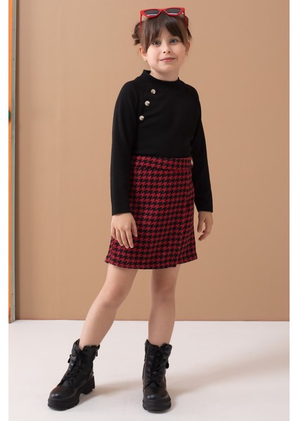 Kırmızı Kazayağı Desenli Şort Etekli Badili Kız Çocuk Takım 19559 modelleri