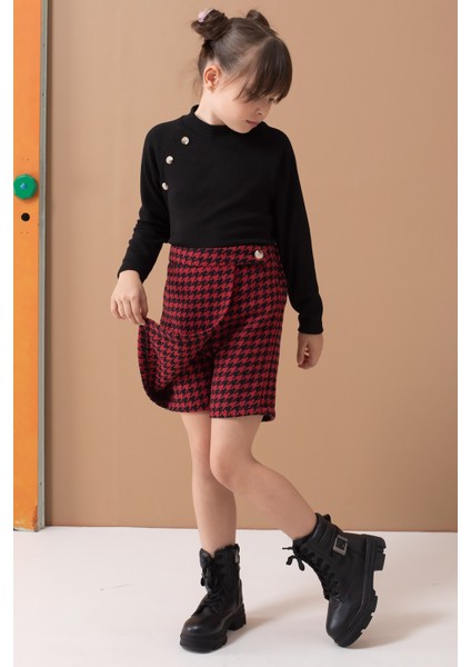 Kırmızı Kazayağı Desenli Şort Etekli Badili Kız Çocuk Takım 19559 fırsatları