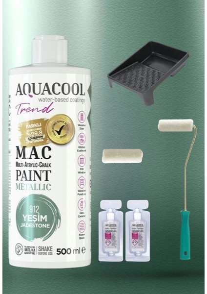 Trend M.a.c Su Bazlı Akrilik Metalik Boya 500 ml + Rulo 10 cm + 2 Adet Katalizör + Boyacı Tavası Hobi Boya Seti