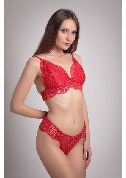 Güpür Brodeli Desteksiz Bralet Sütyen Külot Takım 4752