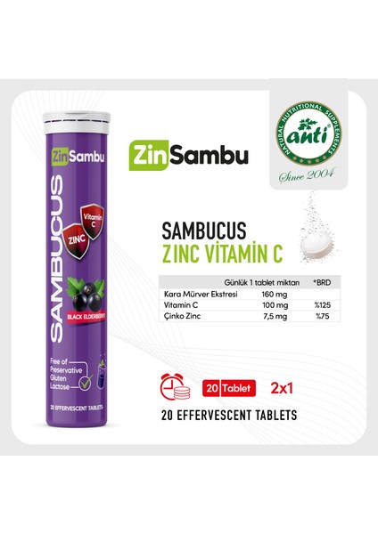 Zinsambu Sambucus Zinc-Vitamin C Effervescent Tablet
