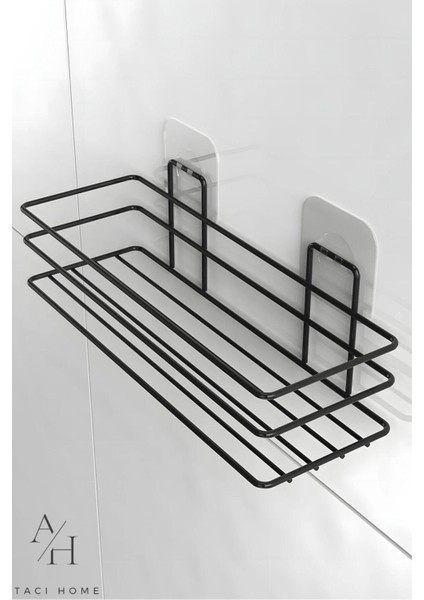Paslanmaz 2'li Set Yapışkanlı 4 Kancalı Banyo Rafı Mat Siyah Banyo Şampuanlık Duşakabin Duş Askısı