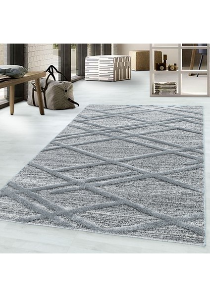 Modern Iskandinav Yumuşak Bukle Kabartmalı 3D Çapraz Desenli Halı Gri Oturma Odası Salon Mutfak Halı