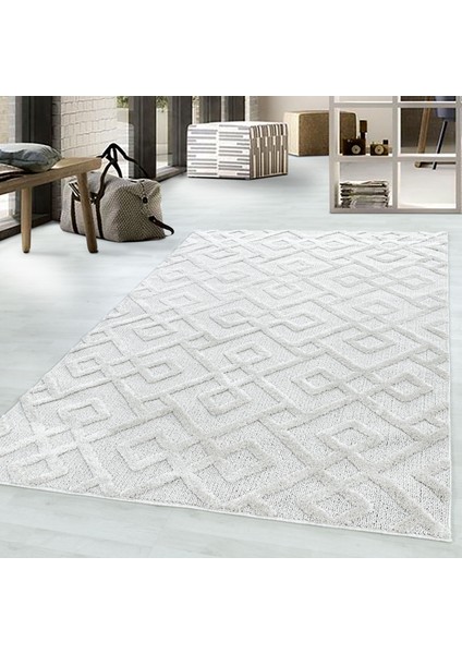 Modern Iskandinav Yumuşak Bukle Kabartmalı 3D Labirent Desenli Krem Oturma Odası Salon Mutfak Halı