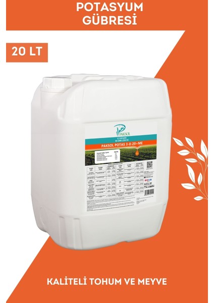 Potas 3-0-20+Me Potasyumlu Sıvı Gübre 20 Litre