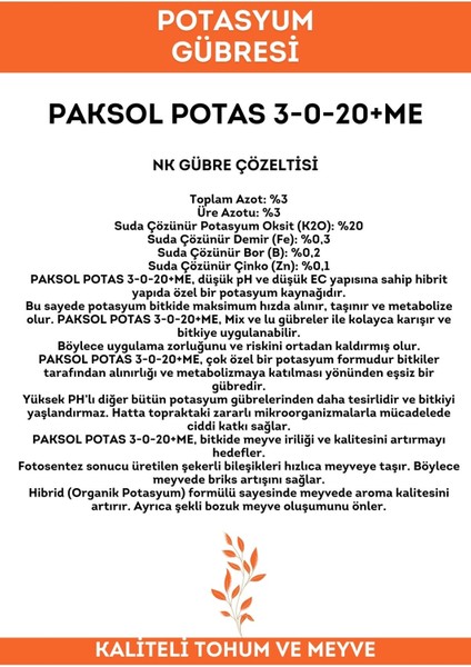 Potas 3-0-20+Me Potasyumlu Sıvı Gübre 20 Litre modelleri