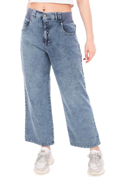 Mavi Beli Lastikli Yazlık Yüksek Bel Kadın Culotte Jean Pantolon fiyatları