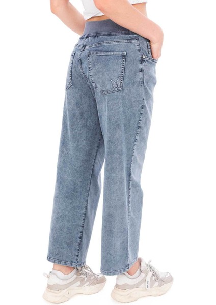 Mavi Beli Lastikli Yazlık Yüksek Bel Kadın Culotte Jean Pantolon modelleri