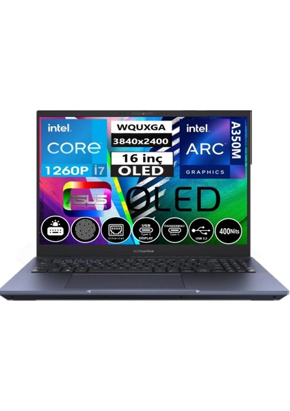 Expertbook B5 B5602CBN-I7126016512DS Intel Core I7-1260P 16GB 512GB SSD 4gb Arc A350M 16" 4K Wquxga OLED Freedos Taşınabilir Dizüstü Bilgisayar