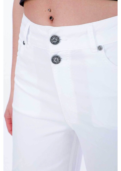 Beyaz Yazlık Regular Fit Yüksek Bel Kadın Jeans Pantolon fırsatları