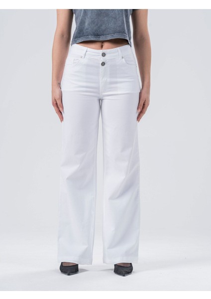 Beyaz Yazlık Regular Fit Yüksek Bel Kadın Jeans Pantolon indirimleri
