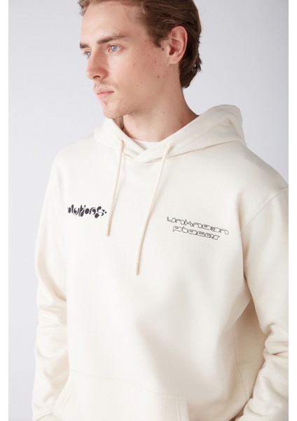 Solar Erkek Içi Polarlı Metaverse Baskılı Kapüşonlu Kordonlu Vanilya Sweatshirt modelleri