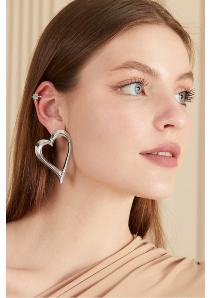 Gümüş Kaplama Büyük Kalp Küpe