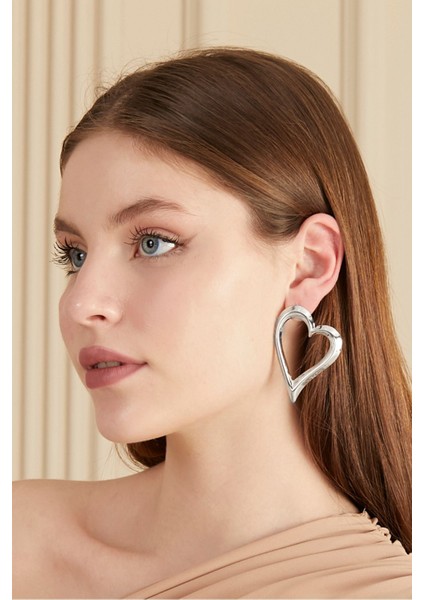 Gümüş Kaplama Büyük Kalp Küpe modelleri