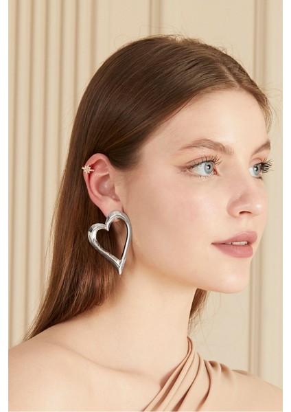 Gümüş Kaplama Büyük Kalp Küpe fırsatları