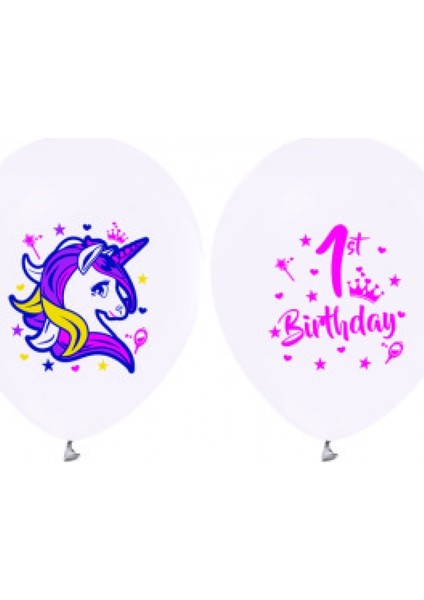 Balon Baskılı Lisanslı 12 Inc 4+1 Unıcorn 1 Yaş Beyaz Pk:10