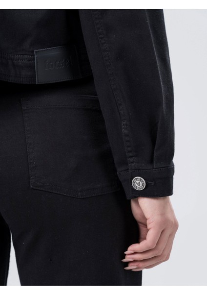 Siyah Çift Cepli Gabardin Kadın Trucker Ceket fırsatları