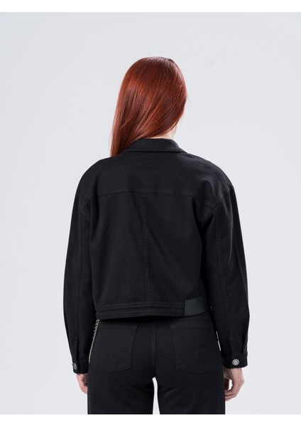 Siyah Çift Cepli Gabardin Kadın Trucker Ceket indirimleri