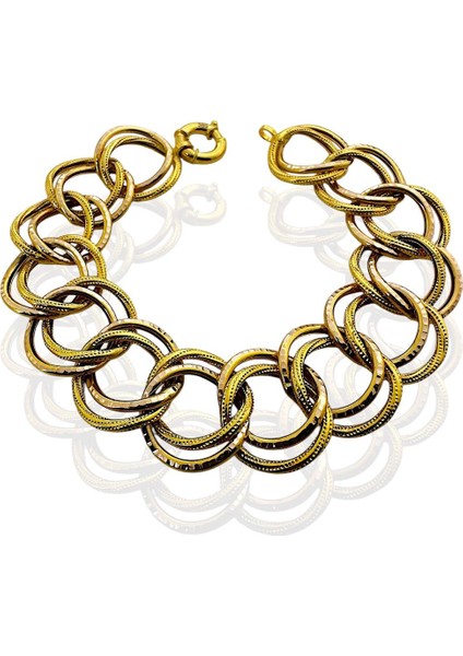 Kalın Iki Kollu Kalemli Özel Üretim 14 Ayar Altın Samanyolu Bileklik fiyatları