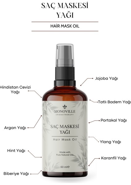 Saç Maskesi Yağı 50 ml Cam Şişede %100 Saf ve Doğal (Hair Mask Oil)