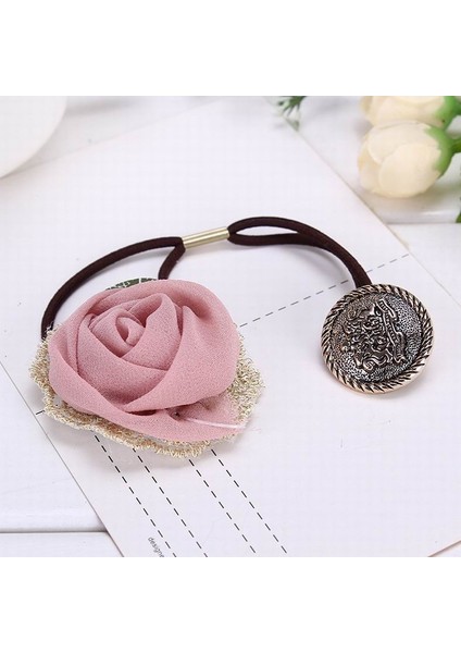 Pembe Tarzı Kadınlar Için El Yapımı Takı Çiçek Taçı Yaprak Gül Saç Tokası Ipek Iplik Dantel Tacı Saç Aksesuarları (Yurt Dışından)