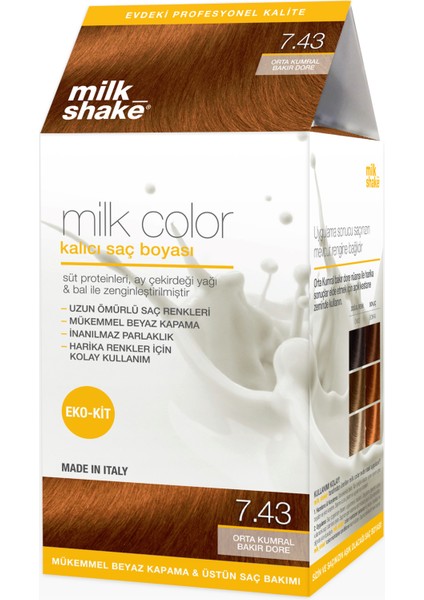 Milk Color Eko-Kit Saç Boyası Orta Kumral Bakır Dore 7.43