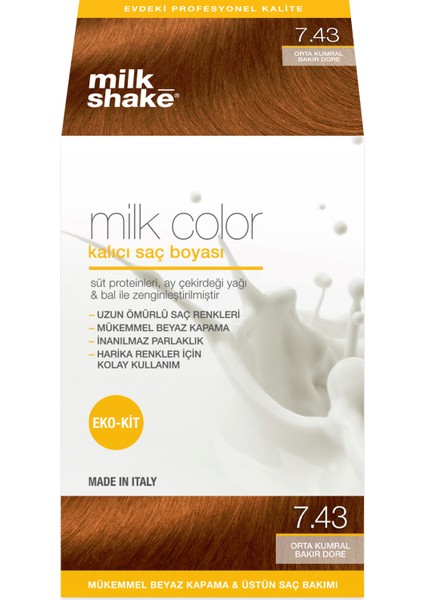 Milk Color Eko-Kit Saç Boyası Orta Kumral Bakır Dore 7.43